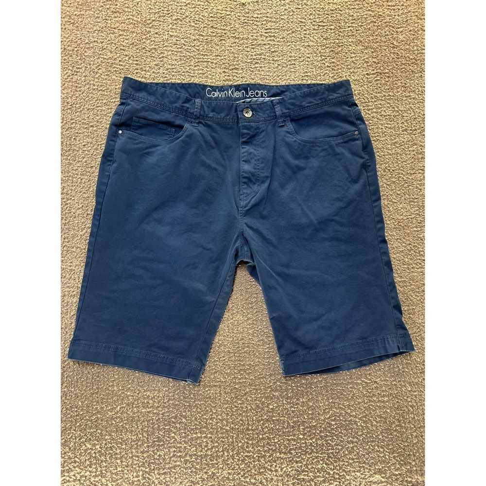 Calvin Klein Jeans Mens Navy Blue Chino Shorts Size 36 Stretch Cotton Flat Front